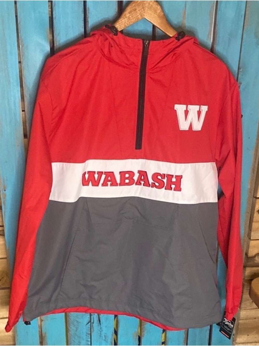NWT Franchise Club Wabash College hooded Windbreaker size large kangaroo pocket